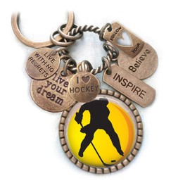 Hockey Keychain, Backpack Clip or Necklace, Hockey Player, Coach Gift, Live Your Dream, Live With No Regrets, Follow Your Heart, Boys, Teens, Men, Hockey Team Gift