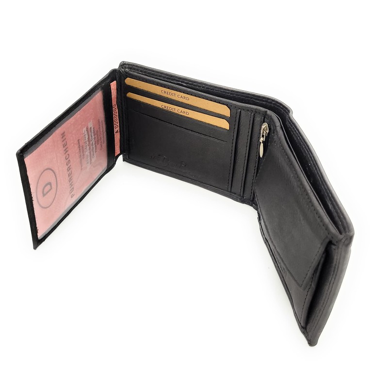 Lemasi Classic Genuine Leather Wallet with RFID Protection Cowhide Black,