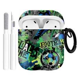 Gedicht for Airpods 2nd Generation Case, Cute Cool Football Pattern Protective TPU Soft Cases for Airpods Case 2nd/1st Gen, Shockproof for Airpods Case Men Women with Cleaner Kit & Keychain-Green