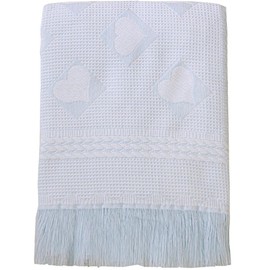 BabyPrem Baby Large Soft Acrylic Hearts Shawl Blanket 122 x 122cm BLUE
