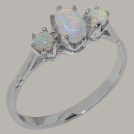 925 Sterling Silver Natural Opal Womens Engagement Ring Size N 3 stone promise ring for girlfriend
