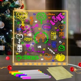 Fanrui 20 x 20CM LED Note Board with 7 Colors Pen, 2024 Glowing Acrylic Letter Erase Board with Light and Adjust Stand, Glow Memo Note Message Board with Led White Board (Warm White, Medium)