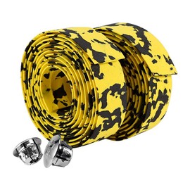Bicycle Handlebar Wrap Tape, Handlebar Grab Bar Wrap Tape, Pack of 2 Handlebar Tape, Bicycle Road Bike, Bicycle Handlebars, Reflective Grip Wrap Tape + 2 Handlebar Plugs (Yellow and Black)