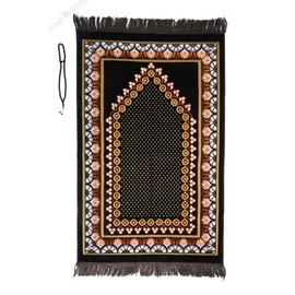 Prayer Mat (+ FREE Prayer Beads Tasbih) Islamic Namaz Lightweight soft Muslim Carpet Turkish Janamaz Namaz Sajadah, Ideal for Travel/Home/Office/Masjid/Hajj/Umrah (S-Dark brown