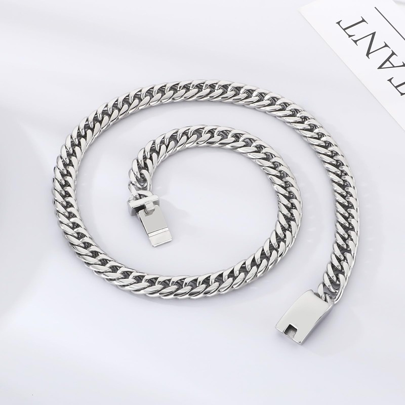 Azubpi Men's Stainless Steel Cuban Link Chain Necklace, Retro Punk