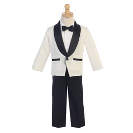 Lito - Traje de Esmoquin para niños, Color Marfil, con Pantalones Negros, Esmoquin Infantil para Bodas y Fiestas, Marfil/Negro, 03-06 Months