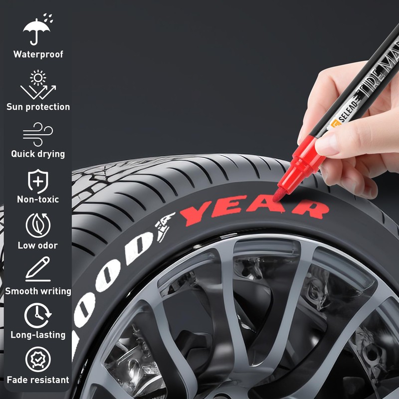 SELEAD Tire Marker White Red - 8 Pack Paint Pens