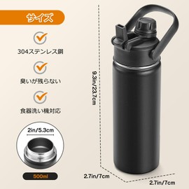 [EADALI] 500ml Insulated Water Bottle, 2 in 1 Straw and Spout Lid, Cold 24 Hours, Leak Proof, Fits in Car Cup Holder, Sports, Travel, School Stainless Steel Water Bottle