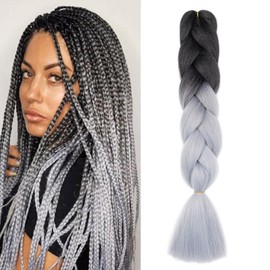 Dcbaboo Braids Extensions Synthetic Hair for Braiding 1 Piece Ombre Braiding Hair Kanekalon Hair for Braiding Hair Extensions Braids Afro Crochet Box Braids Braiding 100 g, Black & Silver Grey