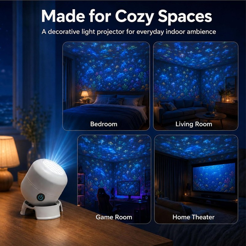 HD Smart Dynamic 5D Holographic Night Light Projector, 360° Rotating