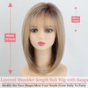 RENERSHOW Ombre Blonde Highlight Layered Bob Wig with Bangs 14inch