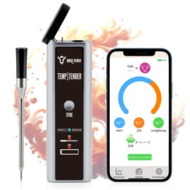 BBQ-Toro TempTender Grillthermometer kabellos mit App | Bluetooth Fleischthermometer digital IP67 bis 300°C | Bratenthermometer, Grill Meat Thermometer Wireless, Fleischtermostat Digital Kabellos