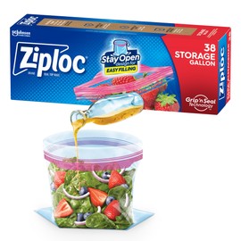 Ziploc Gallon Food Storage Bags, Stay Open Design with Stand-Up Bottom, Easy to Fill, 38 Count