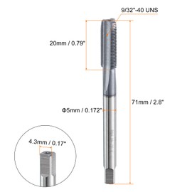 sourcing map 9/32"-40 UNS Thread Tap 6542 Cobalt High-Speed Steel TiCN Coated Plug Tap Right Hand Flat Head 3 Straight Flutes Screw Threading Hand Tap