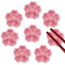 GLOBLELAND 8 Pcs Cherry Blossom Chopsticks Holder Ceramic Chopstick Rest Chopsticks Holder Rack Tableware Decoration for Chopsticks Forks Spoons Paint Brushes