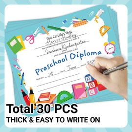 Doodlream 30Pcs Blue Stationery Certificate of Achievement Completion Award Recognition Paper, 25 x 20cm Blank Preschool Kindergarten Graduation Diploma Certificates Student Sports Activities Award