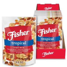 Fisher Tropical Trail Mix 3.5 oz Pack of 6 Resealable Snack Pouches