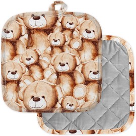 [Pack of 2] Pot Holders for Kitchen, Washable Heat Resistant Pot Holders, Hot Pads, Trivet for Cooking and Baking (Cartoon Lovely Teddy Bear Toy)