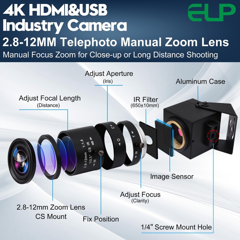 ELP 4K 30FPS USB HDMI USB Camera Manual Zoom Webcam