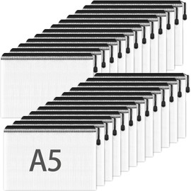 Smarpau Dokumententasche A5 mit Reißverschluss, 24 Stück Dokumententaschen A5 Wassersicht Datei Tasche Kunststoff Reißverschlusstasche für Datei, Dokumente, Schule, Papier, Kosmetik (Schwarz)