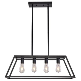 XILICON Island Table for Kitchen Black Chandeliers 4 Light Modern Dining Room Lighting Fixtures Hanging, Kitchen Island Cage Linear Pendant Lights Farmhouse