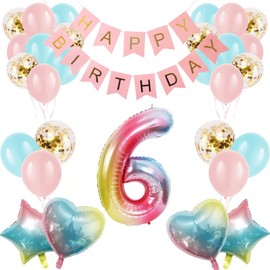 Apradas Baby Girl 6th Birthday Decorations Gradient Color Age 6 Birthday Balloons with Happy Birthday Banner for Baby Showers Sixth Birthday Party Supplies for Girls Boys (6th-Birthday)