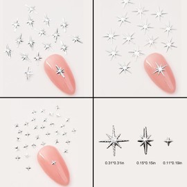 WOKOTO 600Pcs Silver Star Nail Charms 3D Alloy Nail Art Charms Cute Cross Star Nail Decorations for Nails Charms for Acrylic Nails Supplies Silver Star Nail Gems DIY Nail Art Decoration Accessories