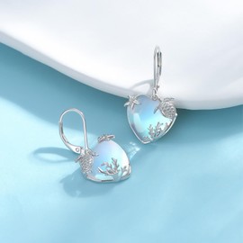 Turtle Earrings for Women 925 Sterling Silver Love Moonstone Earrings Turtle Leverback Earrings Ocean Jewellery Gifts for Women, Sterling Silver, No Gemstone