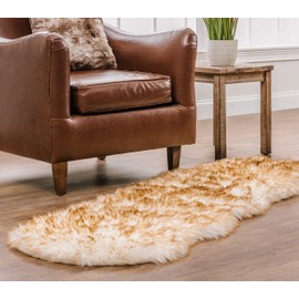Chanasya Premium Soft Faux Beige Frost Tip White LongFur Suede Fake Sheepskin for Sofa Couch Stool Vanity Chair Cover Luxurious Fluffy Rug Shaggy Area Rugs for Living Bedroom Floor - Alaskan 2ftx6ft