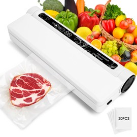 Vacuum Sealer for Food - Food Preserver Vacuum Sealer Machine, Vacuum Sealer Machine with 20 vacuum sealer bags for food, One-Touch Automatic Sealing, Digital Display, 60KPa Strong Suction