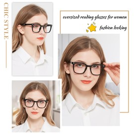 OCCI CHIARI Trendy Large Reading Glasses for Women 2.0 Designer Square Black Readers 1.00 1.50 2.00 2.50 3.00 3.50 4.00 5.00 6.00