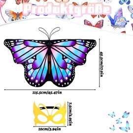 6 Butterfly Costume Children's Set, 2 Butterfly Wings Children + 4 Butterfly Face Covers, Colourful Pixie Cape for Girls, Butterfly Costume for Carnival, Dance, Festivals, and Parties