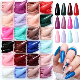 LuckForever 576pc Stiletto Press on Nails Long Fake Nails with Adhesive Tabs, Long False Nails Press ons Nail Stiletto Glue on Nails Artificial Fingernails Acrylic Stick Nail for Women Girls