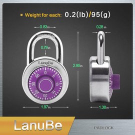 LanuBe Standard Dial Combination Lock, 2 inches. Wide, with Different Combinations, Purple Turnplate, Pack of 24; Lock for School, Employee, Gym Sports Locker, Case, Toolbox