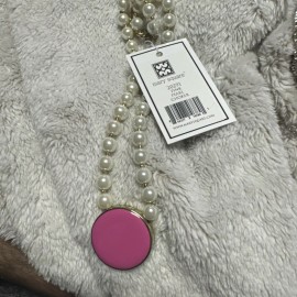 Mary Square Necklace Pearl Choker Faux Enamel Red Jewelry NEW Boutique Pink