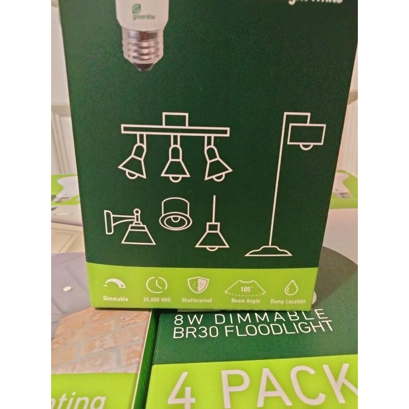 Greenlite 4 Greenlite LED BR30 Floodlight 8w = 65w 3000k