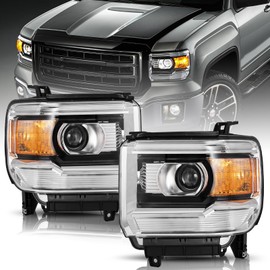 Bingbingmotor BRYGHT Fits for 2014 2015 2016 2017 2018 GMC Sierra 1500 Base/Denali/SLE/SLT 15-19 2500 3500 HD Headlight Assembly [NON LED DRL TYPE] Projector Factory OE Style Replacement Pair Set