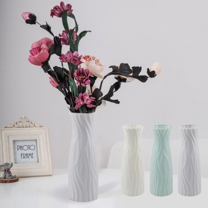 Reusable Plastic Flower Vase Imitation Ceramic Decorative Container for Flower