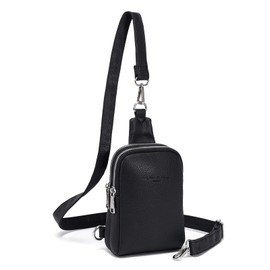 Small Crossbody Sling Bags for Women Vegan Leather Cell Phone Purse Fanny Packs for Women Men (2-IN-1-Black)
