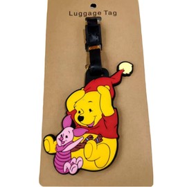 Cartoon Characters Luggage Tag for Suitcases Bag Baggage Travel Tags Identifiers Gift Travel Accessories (Santa Winnie and Piglet)
