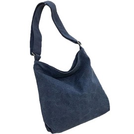 FashionBerry Tote Bag, Canvas Tote Bag, Large Capacity, Shoulder Bag, Canvas Tote, A4, Canvas Tote Bag, Women's, Men's, Solid, Zippered, Interior Pocket Included, navy