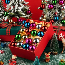 48 Pack Small Christmas Ball Ornaments, Multicolor Glitter Mini Ornaments for Mini Tree, Miniature Plastics Xmas Balls Tree for Christmas Party Decorations