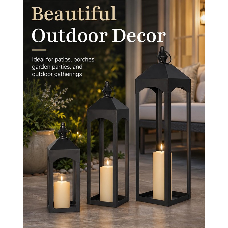 GYKLE Set of 3 Metal Decorative Lanterns Indoor & Outdoor
