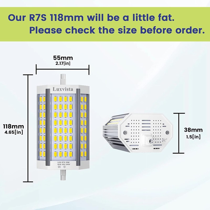 Luxvista R7S LED Bulb 118mm Dimmable, 30W 120V 118mm J-Type
