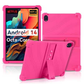 Case for Urao 10.1inch Android Tablet,NOUKAJU Tablet Protection Case,Adjustable Bracket,Soft Silicone,Silicone Protection Cover for Urao 10.1inch Tablet 2024(Rose-Red)