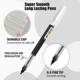 VducK Rollerball Pens Black Ink, 12 Pcs Black Gel Pens 0.5mm Quick-Drying Liquid Ink Writing Pens, Black Pens for Writing, Journaling, Home Office School Stationary Supplies (Black)