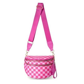 Crossbody Bum Bag, Spacious Design for Essentials Plus Size Friendly Strap 55" Crossbody Sling Bag for Women  Cross Body Travel Shoulder Handbags Lady Chest Purses Light Sling Backpack:_Pink Checkered