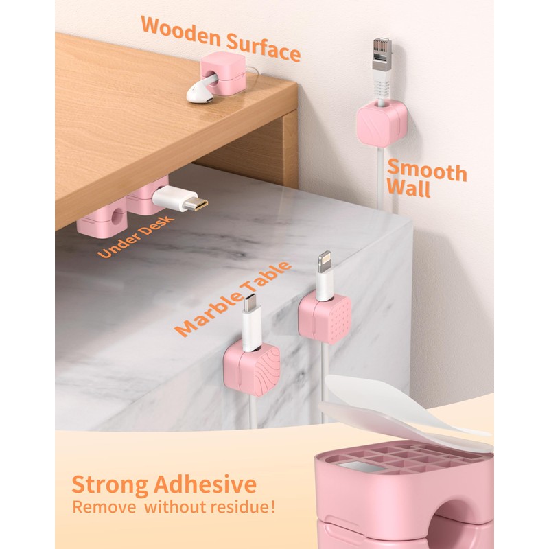 6-Pack Pink Cable Organizer Clips, Magnetic Cable Holder, XOVRAETH Strong
