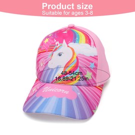 HSIXHAF Girls' Baseball Cap, Adjustable Snapback Trucker Cap, Cotton, Girls' Baseball Hat, Sun Hat, Unicorn Pattern, Pack of 1, pink