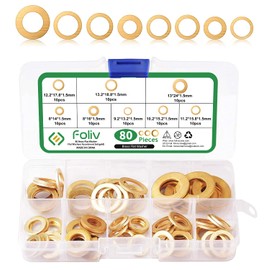 Foliv 80 pieces fitting rings assortment, brass washer set, diameter 8/9.2/10.2/11.2/12.2/13/13.2 mm in assortment box, for lifting doors to avoid grinding doors on floor coverings